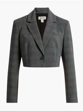 NWOT Open Edit Women’s Gray Cropped Blazer Structured Crop Blazer Sz M $85 Plaid